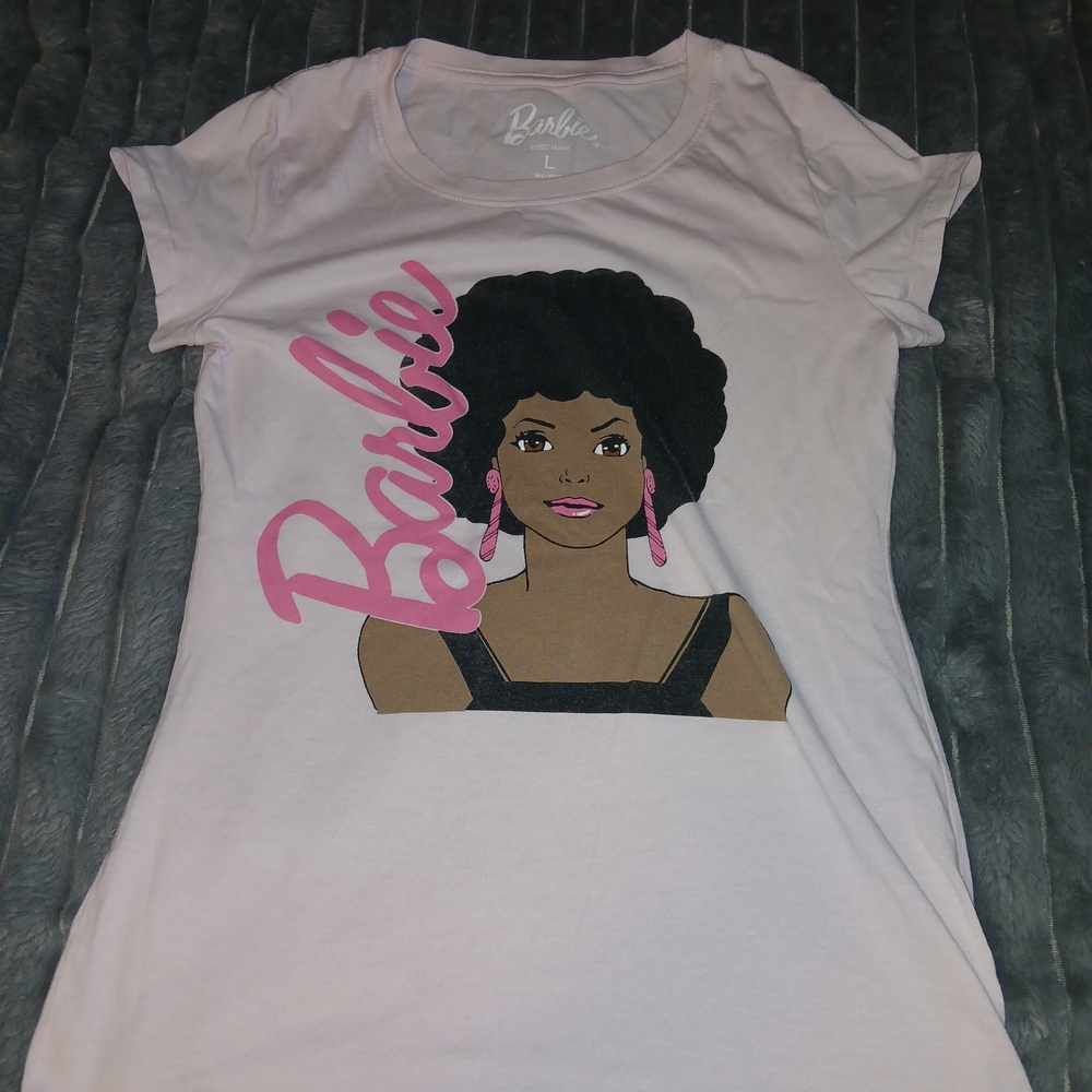 Barbie Women's White Tee with Pink Graphic
